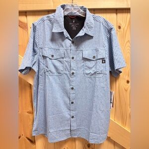 Spyder NWT lightweight performance polo blue plaid pattern multi pocket